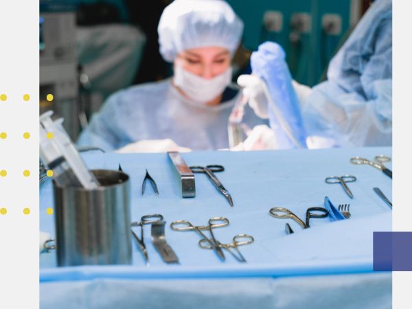 sterilization tray near employee